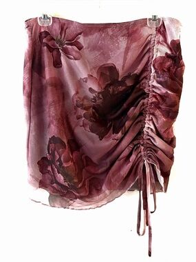 Cider Mauve Floral Ruched Drawstring Skirt
